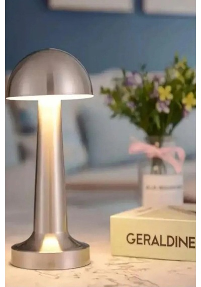 Krom Renk Şarjlı Led Masa Lambası Type-c Girişli Dokunmatik 3 Işık Modlu Gece Aydınlatması Krom