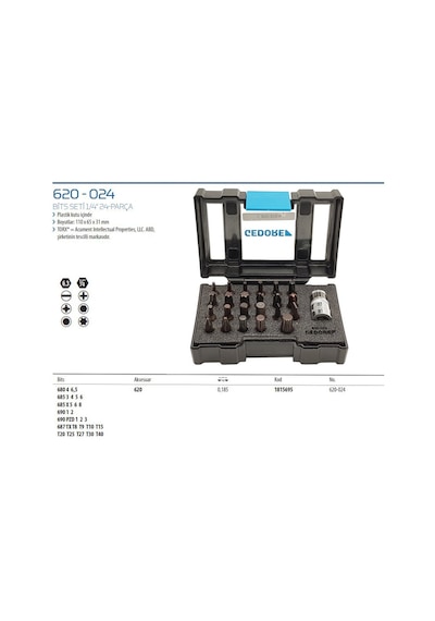 Gedore 620-024 Bits Uç Seti 1/4'' 24 Parça Torx Yıldız Düz Allen