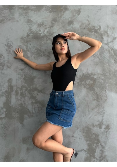 Kaizer Denim Laciver Kot Mini Etek Lacivert