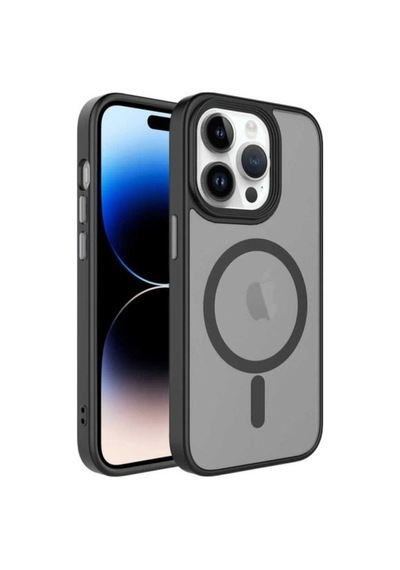 Apple Uyumlu iPhone 14 Pro Max Kılıf Mat Arka Yüzey Wireless Şarj Özellikli Zore Flet M-safe Kapak Siyah