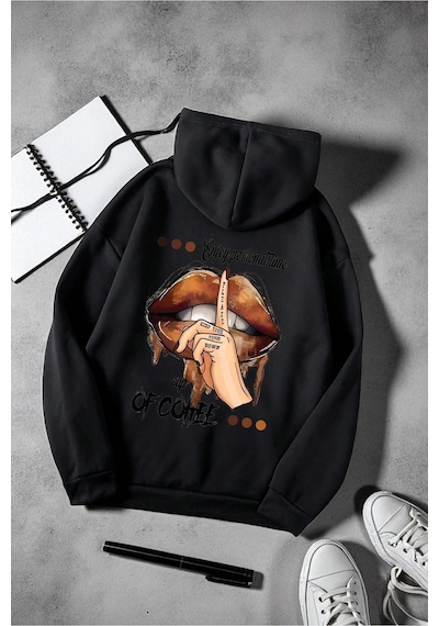 Uyguntarz Enjoy Personel Time Baskılı Oversize Sweatshirt siyah