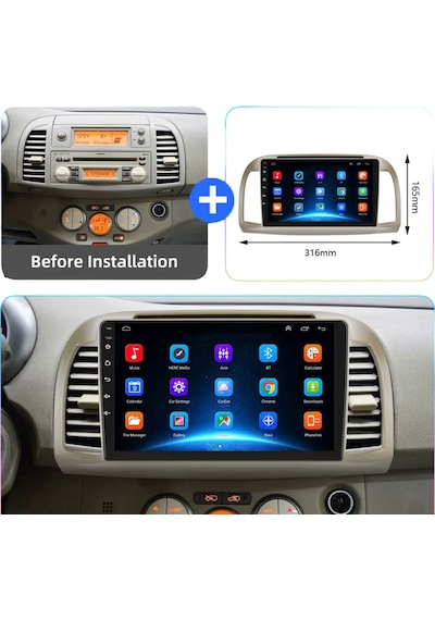 Nissan Micra Araç Multimedya Android Ekran Carplay Navigasyon Double Teyp 4+64 9" 02-10 Bej Navımex
