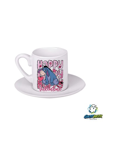 Sevgililer Günü Eeyore Türk Kahvesi Fincanı 0169 Beyaz
