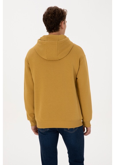 U.S. Polo Assn. Erkek Oversize Fit Kapüşonlu Şardonlu Hardal Basic Sweatshirt 50313782-VR151