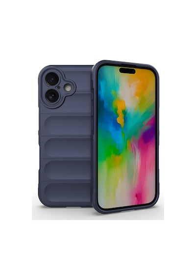 Apple iPhone Uyumlu 16 Kılıf Kamera Korumalı Esnek Silikon Parmak Şeritli Pazarplus Lacivert