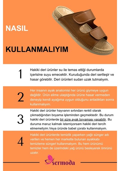 Sermoda Hakiki Deri Erkek Terlik - Çift Cırtlı Ayarlanabilir Masajlı Taban Hakiki Deri Erkek Terlik C Taba