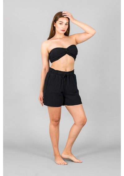 Asc Sun Kadın Müslin Crop Top Siyah