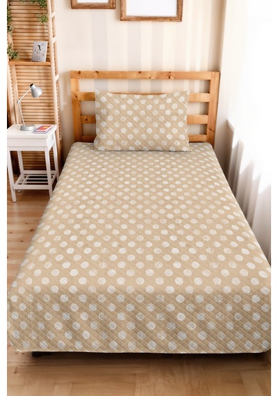 Puantiyeli Bej Genç Odası Tek Kişilik Pike Takımı - Modern Ekru 160x220 Cm Kapitone Yatak Örtüsü Nazlı Pike Kokusu