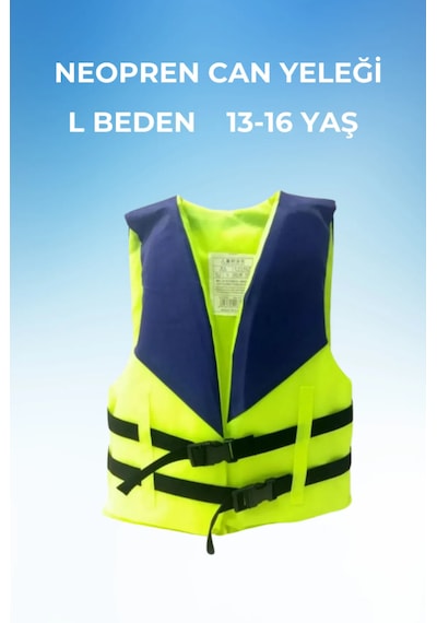 L Beden 10-15 Yaş, Neopren Sünger Yüzme Can Yeleği, Havuz Deniz Sarı - Lacivert