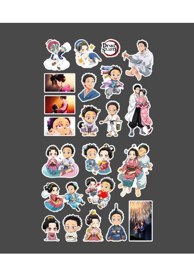 Akaza-demon Slayer Hakuji-koyuki -parlak Kağıt 2 Li Set Anime Sticker Çıkartma-kimetsu No Yaiba Beyaz