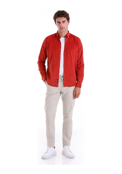 Hatemoğlu Kiremit Comfort Fit Düz 100% Pamuk Düğmeli Yaka Uzun Kollu Casual Kiremit Hatemoğlu Kiremit Comfort Fit Düz 100% Pamuk Düğmeli Yaka Uzun Kollu Casual Kiremit