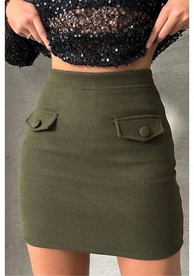 Verymoda Diz Üstü Etek F1283 Haki
