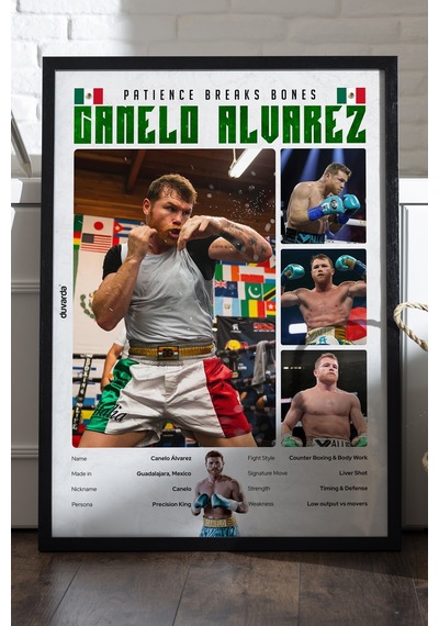 Canelo Alvarez Boks Siyah Ahşap Çerçeveli Poster, Dekoratif Dövüş Duvar Tablosu