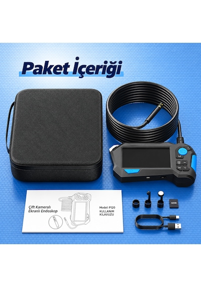 5 Metre 360 Derece Endoskop Kamera 9 Mm Çift Lens 4.5 İnç Ips Ekranlı 1080p Boru Ve Motor Görüntüleme Kamerası