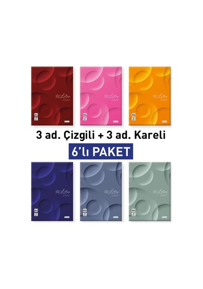 Etika A4 Dikişli Okul Defteri 6'lı Paket 3 Çizgili & 3 Kareli