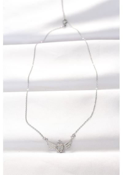 Ezoconcept 316l Çelik Silver Renk Zirkon Taşlı Kalpli Kanat Kolye Çok Renkli