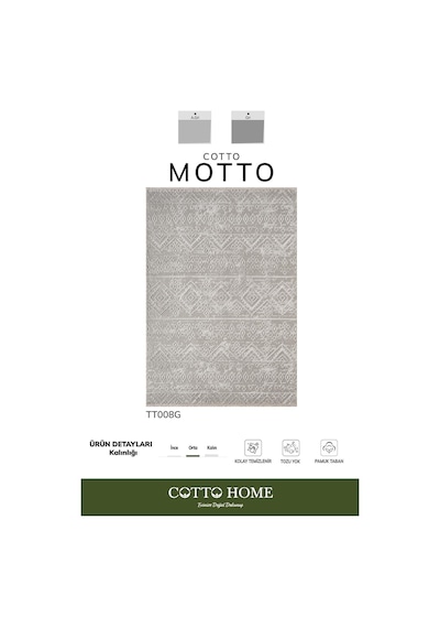 Cotto Motto Tt008g Gri Halı Modern Geometrik Desen Pamuk Taban Yıkanabilir Salon Mutfak Halısı