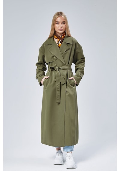 Oversize Rüzgarlık Detaylı Trençkot Haki