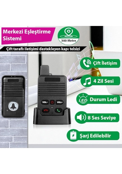 Xtechnx Xtechn138528 Hello D90 1000mah Şarjlı Kapalı Devre Telsiz Kapı Zili Ve İnterkom Sistemi Kesintisiz Çift Taraflı Sesli İletişim Telsiz