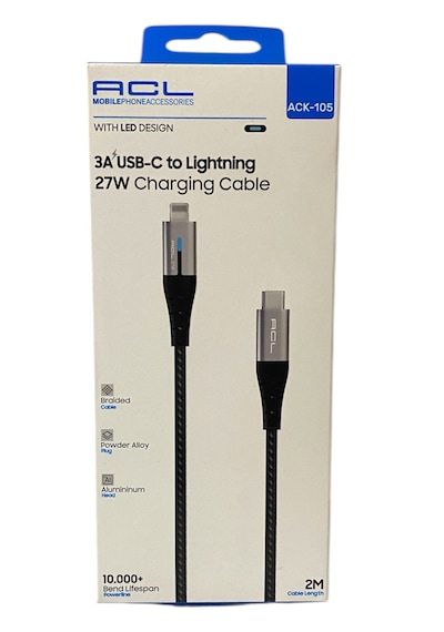 2 Metre Uzun Apple Uyumlu iPhone Usb C To Lightning Şarj Kablosu Led Işıklı Hasır Örgülü 27 Watt Şarj Data Kablosu