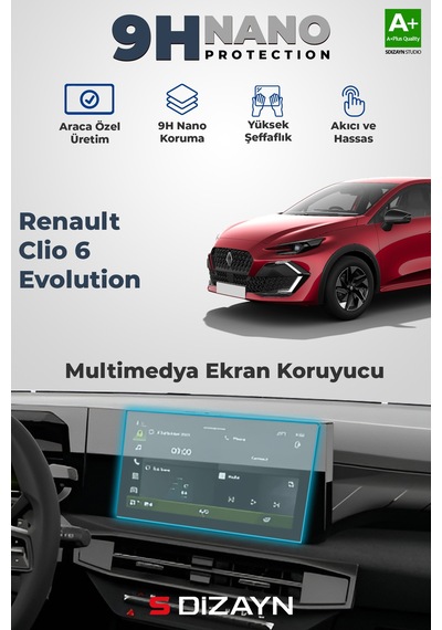 S-dizayn Renault Clio 6 Evolution 9h Multimedya Ekran Koruyucu Parlak 2026 Üzeri A+ Kalite