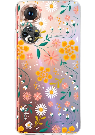 Huawei Honor 50 Uyumlu Kamera Korumalı Çiçek Tasarımlı Şeffaf Kılıf Şeffaf
