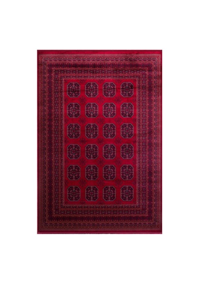 Eko Halı Herat Her 02 Red Afgan Desenli Viskon Sıkı Dokuma Kaymaz Tabanlı İnce Makine Halısı Kırmızı