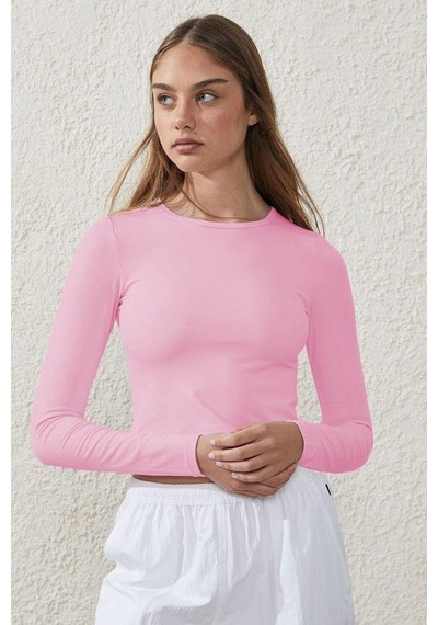 Madmext Pembe Bisiklet Yaka Basic Uzun Kollu Bluz Mg1701