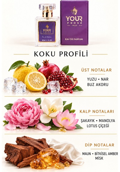 Your Prose K124 Nar, Şakayık Ve Manolya Notalı Ferah Meyvemsi Çiçeksi Kadın Parfümü Edp 50 Ml - 8690352000012yp124