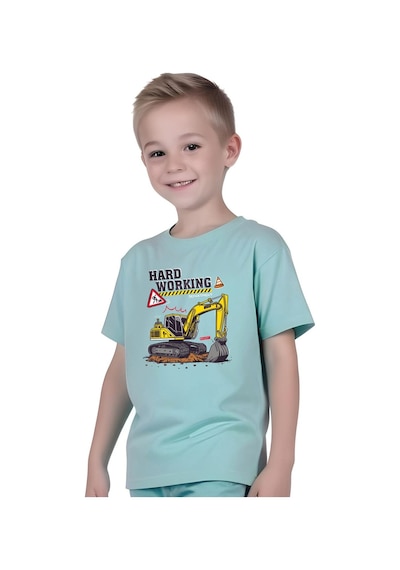 Fyk Kids Erkek Çocuk Tişört-şort Hard Working Baskılı Alt-üst Takım Mint Yeşil