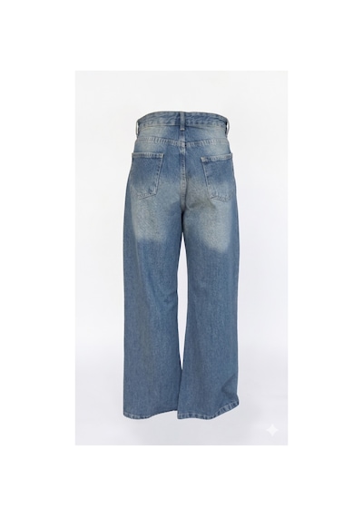 Kene Jeans Ön Taşlı Yeşil Tint Denim Wide Leg/bol Paça Pantolon Yeşil Tintli