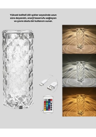 Kristal Rgb Led Masa Lambası Renkli Kumandalı Işık, Dekoratif Ve Enerji Tasarruflu Antrasit Melanj