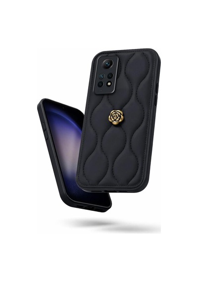 Xiaomi Redmi Note 12 Pro  Kılıf Çiçekli Dalgalı Deri Kılıf Siyah