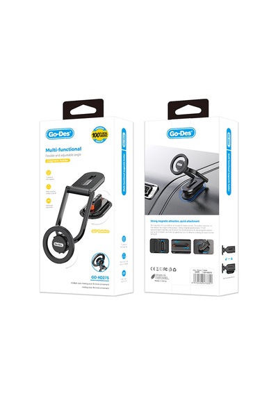 Go Des Gd-hd275 Magnetik M-safe Uyumlu 360 Dönebilen Düz Zemin Araç Telefon Tutucu Siyah