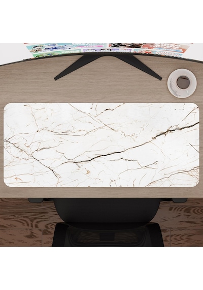 Beyaz Mermer Desenli Oyuncu Gaming Mouse Pad Kauçuk Kaymaz Taban Mousepad V5, 70x30 Xl