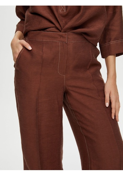 Faik Sönmez Wide Leg Fit Ütü İzli Tensel Keten Pantolon S25pnt018 Us25pnt01830 Kahve