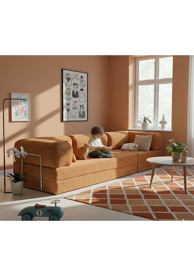 Herev 300x100 Köşe Koltuk Takımı / Yatak Olur / Yıkanabilir Fitilli Kadife Kumaşlı Turuncu Herev 300x100 Köşe Koltuk Takımı / Yatak Olur / Yıkanabilir Fitilli Kadife Kumaşlı Turuncu