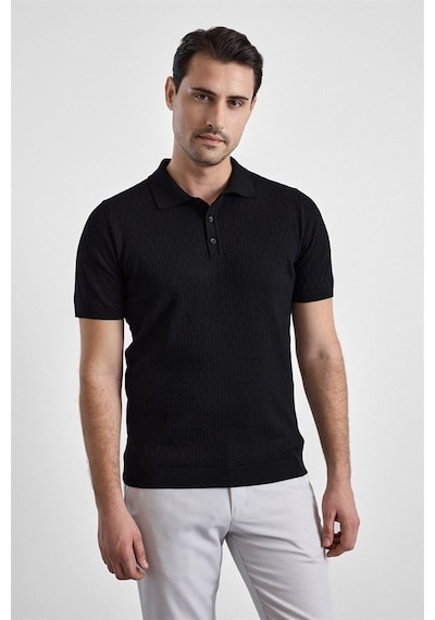 Süvari Siyah Regular Düz Fermuarlı Polo Yaka Kazak Str2013700008-s09