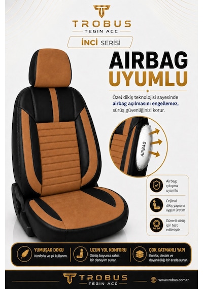 Nissan Note 2006-2012 Uyumlu İnci Serisi Taba Siyah Oto Koltuk Kılıfı