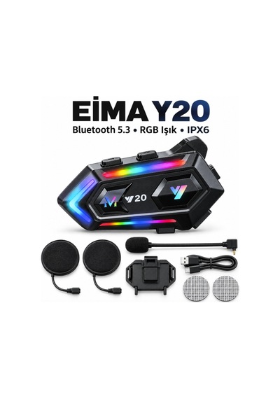 Eima Y20 Bluetooth 5.3 Motosiklet Kask Kulaklığı Rgb Işıklı, Hd Mikrofonlu, Ipx6 Suya Dayanıklı
