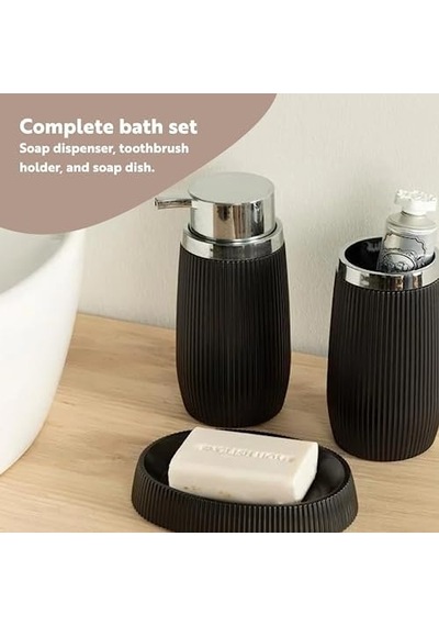 Home Evelyn 3'lü Banyo Seti 17.5x6.5x6.5 Cm+9x6.5x6.5 Cm+1 Siyah Siyah