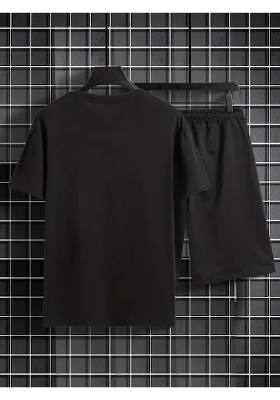 Startmore Erkek Beyaz''renkli Built Different Baskılı'' Basic Oversize T-shirt- Şort Takım Strup0000000000014 Siyah