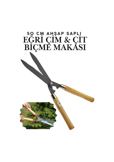 Eğri Çim Budama Makası 50 Cm Keskin Metal Bıçkılı Çalı Ve Çimen Kesme Makası Bahçe Tipi Metal Makas