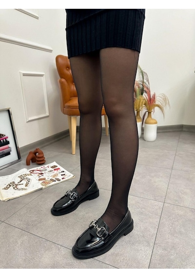 Siyah Rugan Fiona Toka Detay Ortopedik Taban Kadın Loafer-5189 Siyah