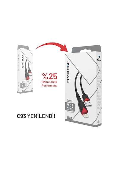 C93 2.6a Hızlı Şarj Ve Data Kablosu - İphone Uyumlu Lightning