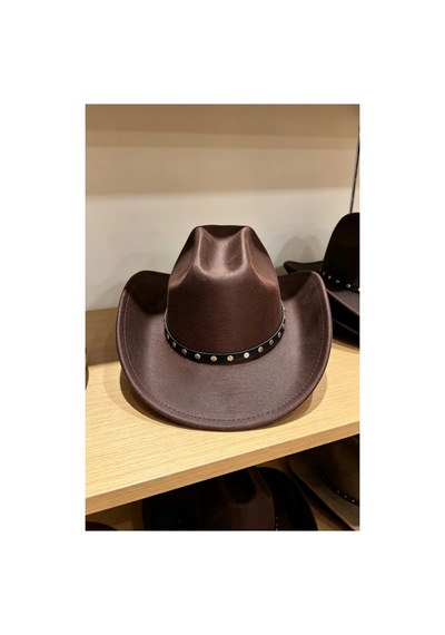 Gigi Luxe Erkek Kovboy Şapkası Keçe Western Deri Bantlı Kahverengi Kahverengi