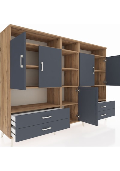 Hyperion Dolap 12 Raflı 4 Çekmeceli 5 Kapaklı 220x44x163 Çam-antr Çam-antrasit Hyperion Dolap 12 Raflı 4 Çekmeceli 5 Kapaklı 220x44x163 Çam-antr Çam-antrasit