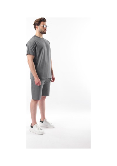 Madmext Füme Overfit Baskılı Erkek Şort T-shirt Takım E7302 Füme