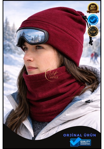 Overpet Yetişkin Polar Boyunluk Ayarlanabilir, Çok Amaçlı Boyunluk & Bere Bordo