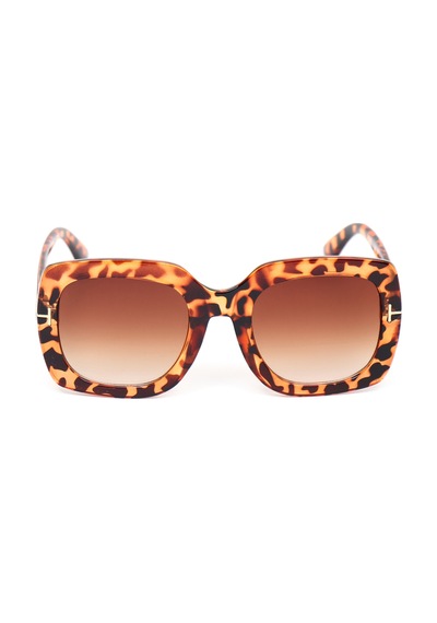 Brill Leopar Desenli Gold Detaylı Kare Kemik Çerçeve Vintage Retro Unisex Güneş Gözlüğü